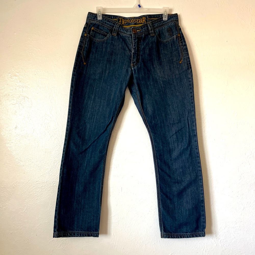 INDIGO STAR Mens Classic Straight Jeans Denim Size 36x32 100% Cotton 6 Pocket
